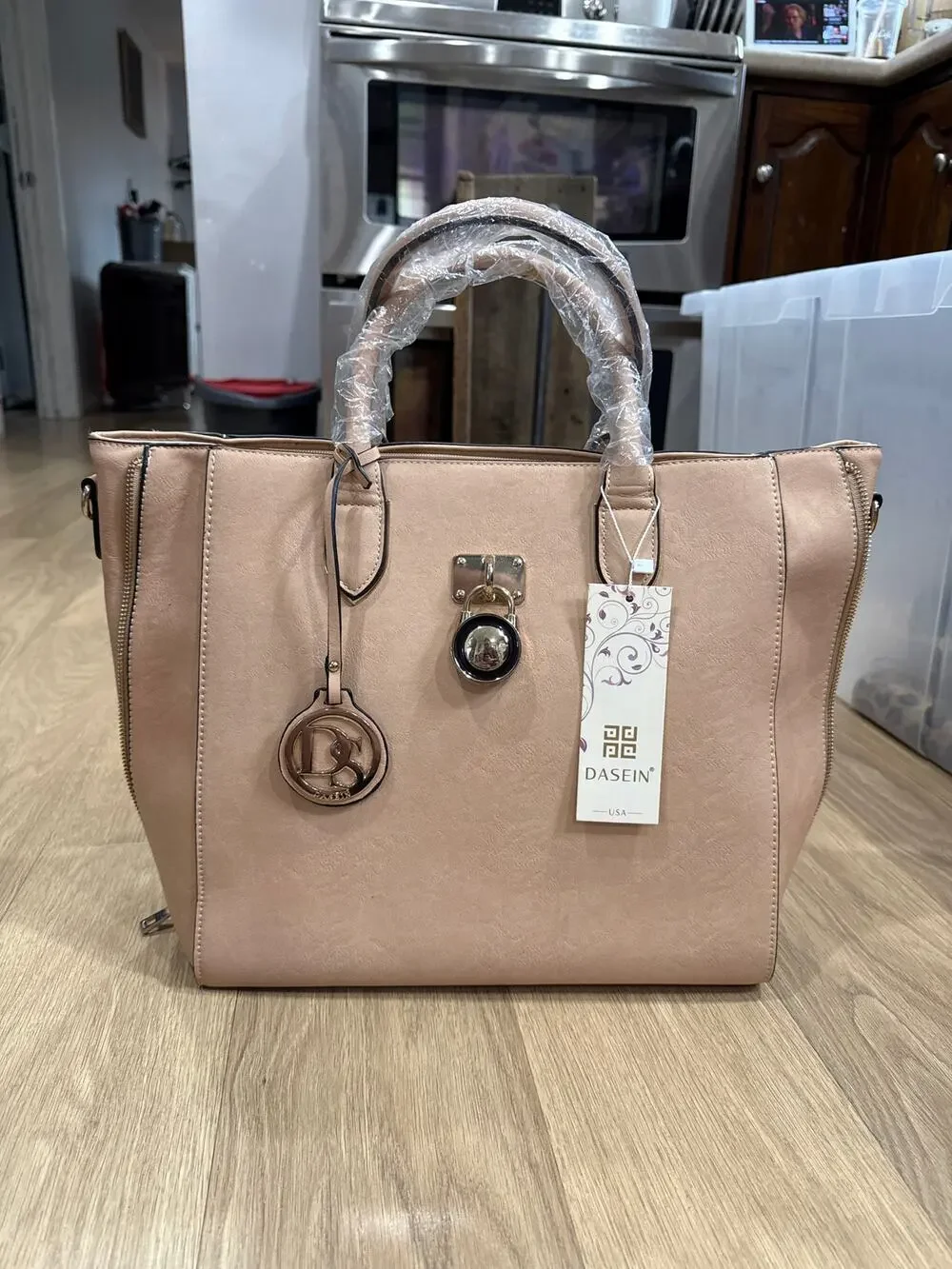 Dasein Women's Large Tote Shoulder Bag in Pale Pink / Peach